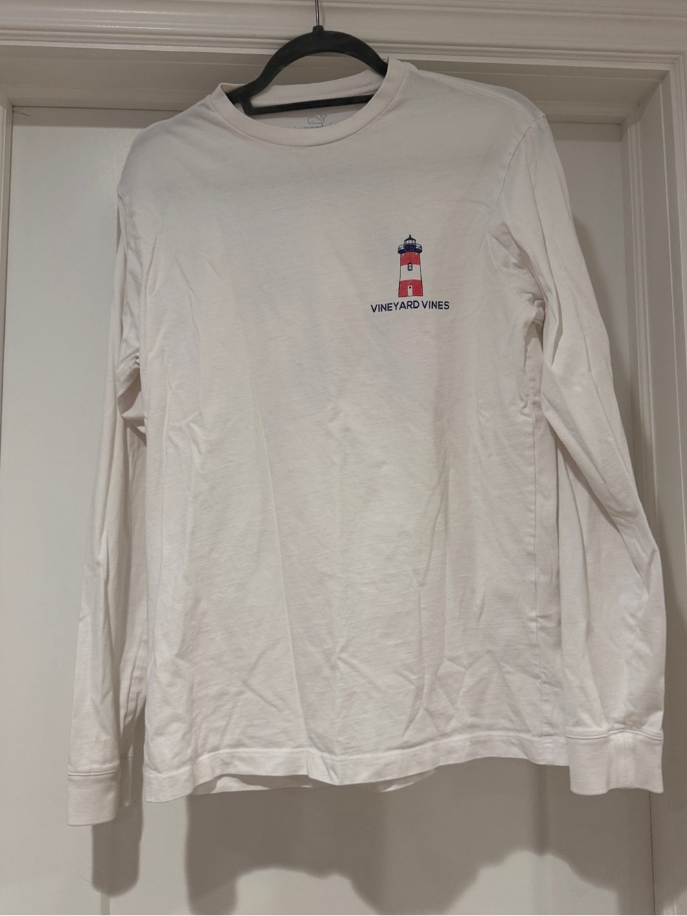 Vineyard Vines White Long-Sleeve Tee with Red & Navy Lighthouse Chest Logo